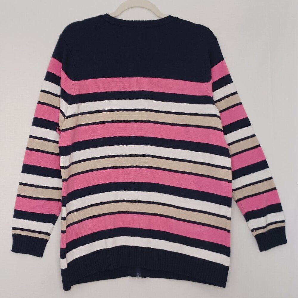Women's Blair Pink, White, Tan, Black Striped Zip Up Cardigan Size‎ Medium - Picture 2 of 7